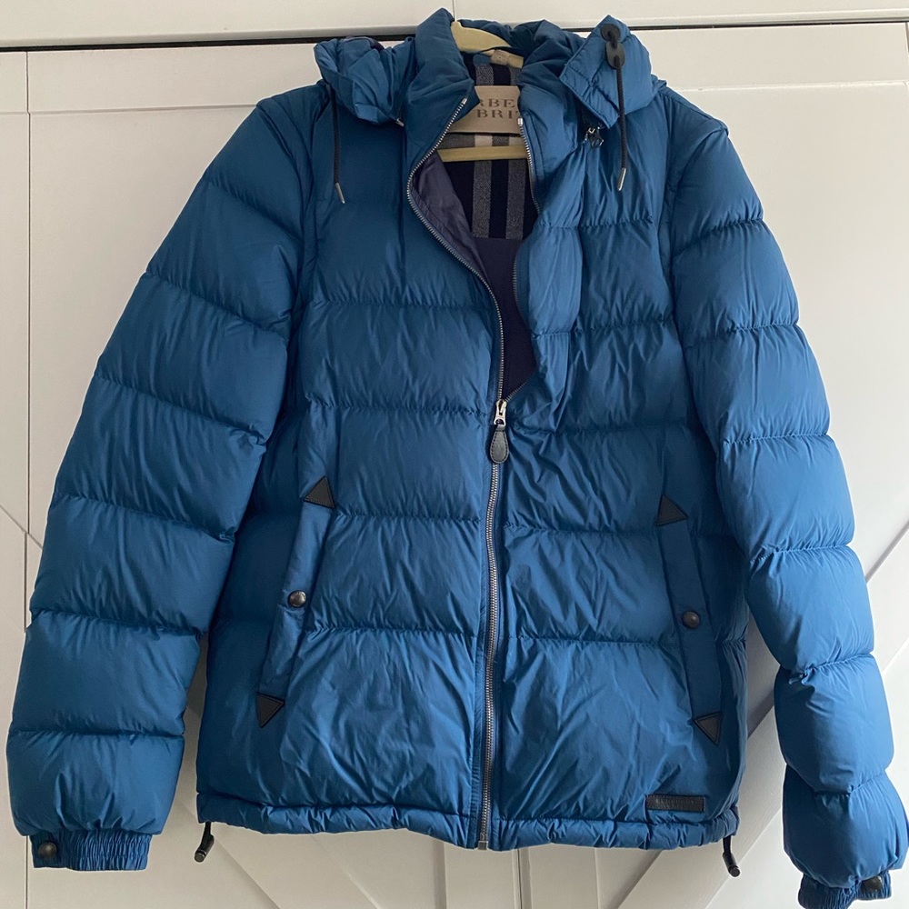 Burberry Brit Basford  Goose  Down Hood Teal Blue 2 In 1 Jacket Vest Sz S